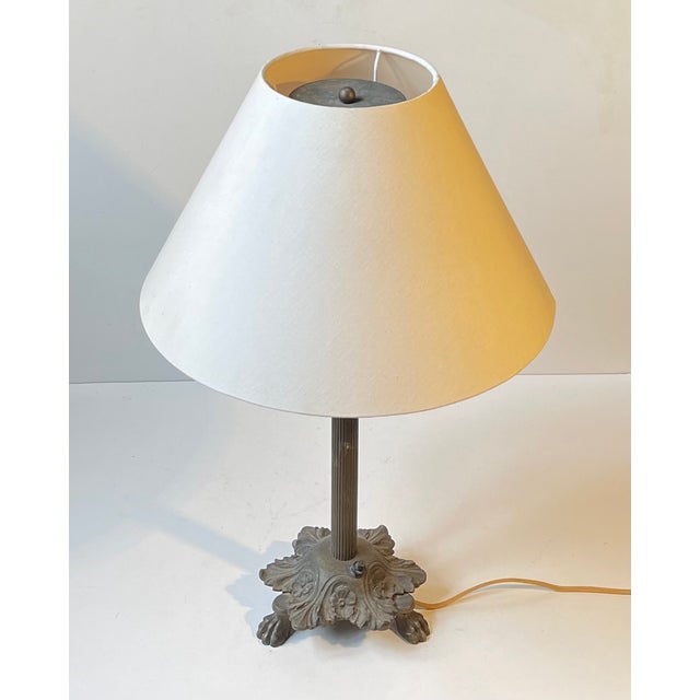 Antique Danish Brass Lion Paw Table Lamp, 1920s For Sale - Image 4 of 11