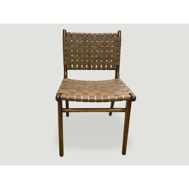 Contemporary Andrianna Shamaris Modern Chair Series Single Backed Leather Woven Chair For Sale - Image 3 of 6