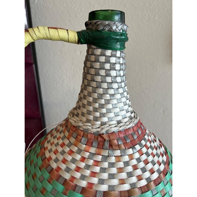 Vintage Orange, Green & White Woven Demijohn Bottle – 15” For Sale - Image 4 of 5