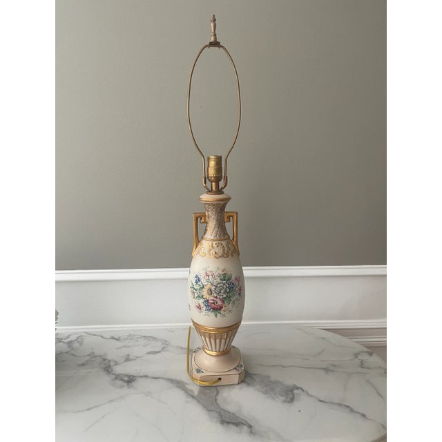 1940s Porcelain Floral and Gold Table Lamp With New Wiring For Sale - Image 9 of 11