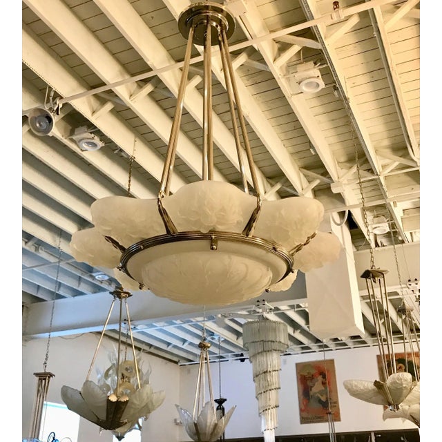 Metal French Art Deco Floral Chandelier Signed Sabino For Sale - Image 7 of 13