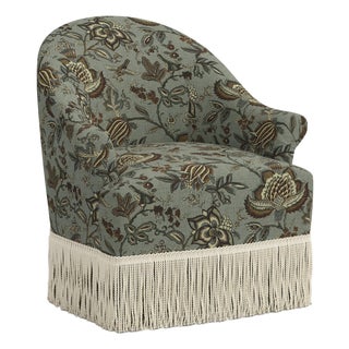 Cecile Ivory Fringe Swivel Chair in Prairie Floral Ice For Sale