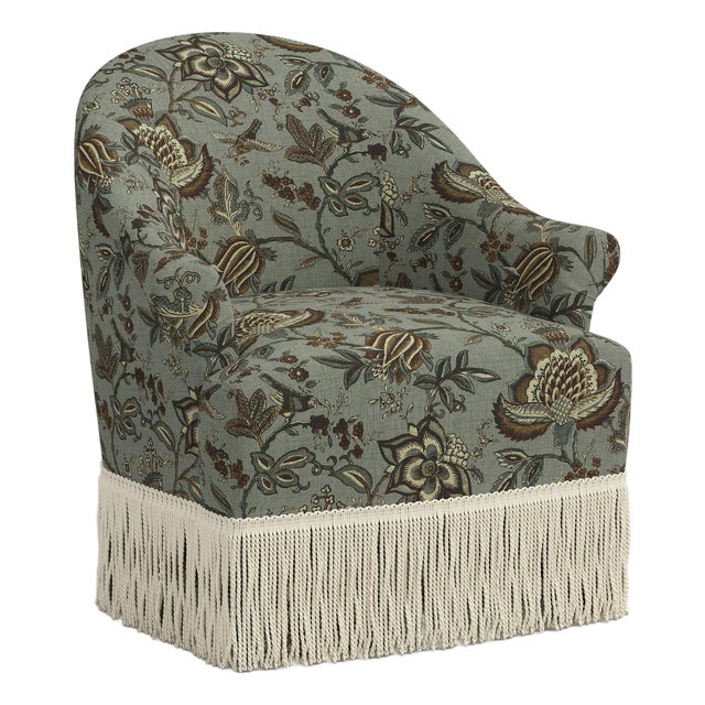 Cecile Ivory Fringe Swivel Chair in Prairie Floral Ice For Sale