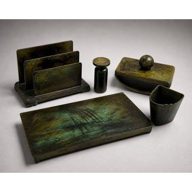 Swedish Grace Bronze Desk from GAB Guldmedsaktiebolaget, 1930s, Set of 5 For Sale - Image 3 of 9