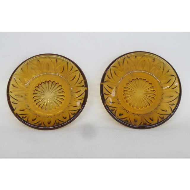 Mid 20th Century Pressed Glass Small Bowls Pair of 2 Amber Color Fruit Snack Butter Dishes - Set of 2 For Sale - Image 4 of 11