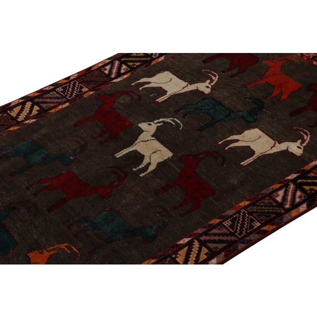 Rug & Kilim 1950s Vintage Gabbeh Tribal Rug in Brown With Multicolor Ram Pictorial Patterns For Sale - Image 4 of 8