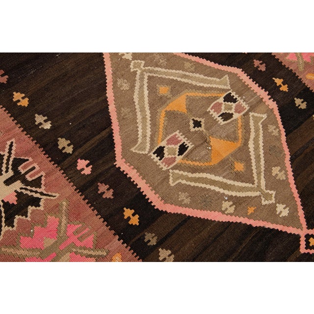 Textile 1960s Vintage Turkish Kilim Brown Handmade Tribal Wool Runner For Sale - Image 7 of 10