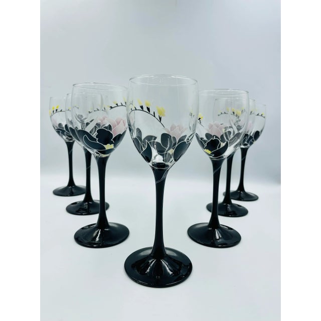 Late 20th Century Floral Wine Glasses From France- Set of 7 For Sale - Image 9 of 12