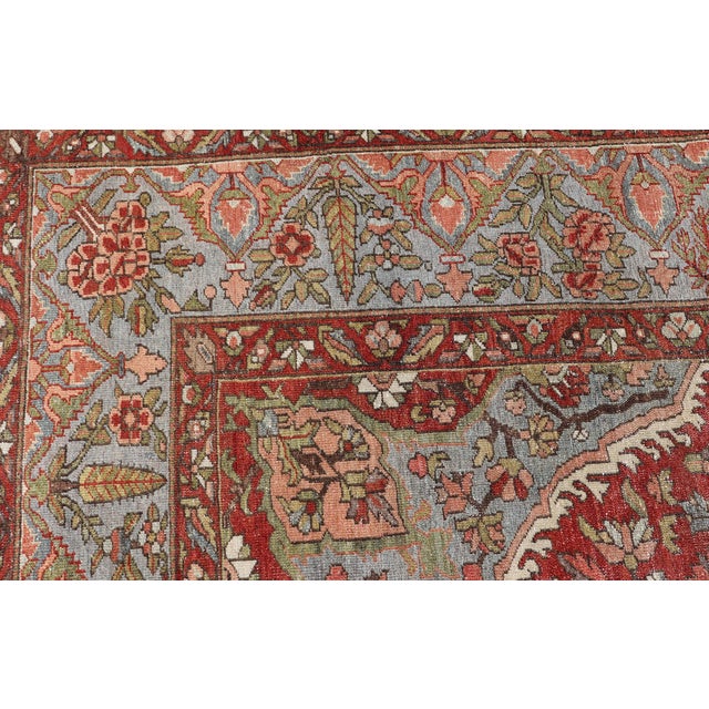 Antique Persian Bakhtiari Rug With Red Field and Blue Medallion Design For Sale In Atlanta - Image 6 of 16