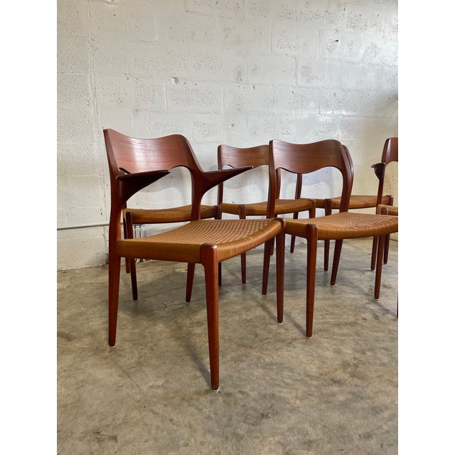 Brown Danish Mid Century Teak Niels Moller Model 55 and Model 71 Dining Chairs For Sale - Image 8 of 8