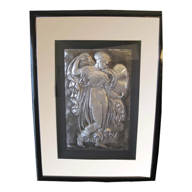 Framed Silver Tile With Angel Figure For Sale