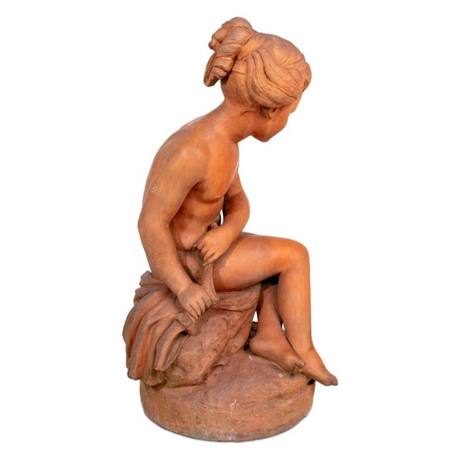 Figurative French Terracotta Sculpture of a Seated Child For Sale - Image 3 of 4