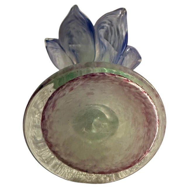 Blue Vintage Art Glass Six Petal Vase For Sale - Image 8 of 11