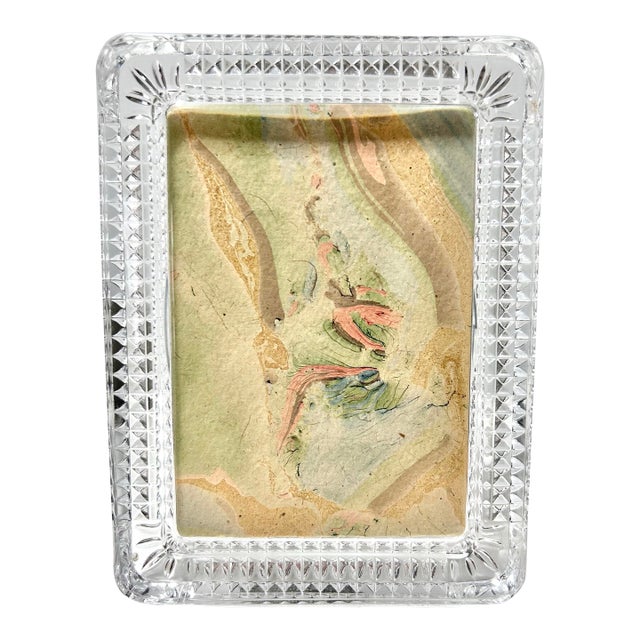 Heavy Cut Crystal Picture Frame – Diamond Point Crystal Frame, Art Deco Revival Tabletop Decor For Sale