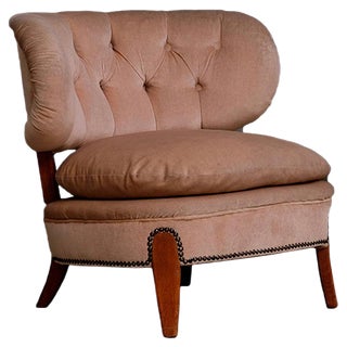 Set of Vintage Lounge Chair & Pouf by Otto Schulz for Boet, 1940s For Sale