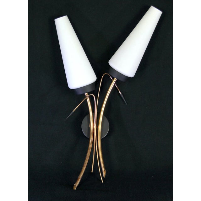 Mid-Century Modern Maison Arlus Black and Brass Sconce, Mid 20th Century France For Sale - Image 3 of 5