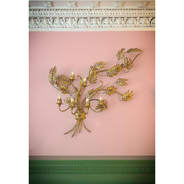 Metal Vintage Italian Gilt-Metal Toleware Wall Sconce, 1960s For Sale - Image 7 of 9