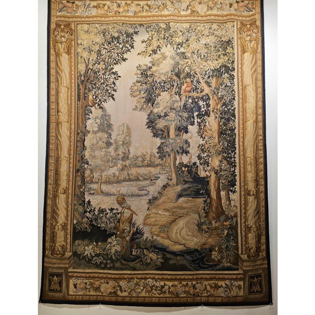 Vintage French Aubusson Tapestry, Hand-Woven Wool, Forest Scene, 72" X 96" For Sale - Image 9 of 18