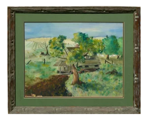Bisno Primitive Farmhouse Watercolor on Paper 1945