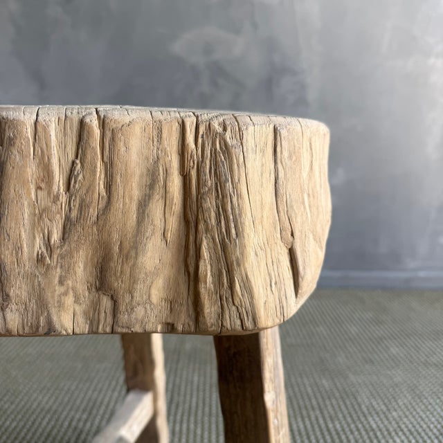 Wood Vintage Elm Wood Chop Block Table #L03 For Sale - Image 7 of 9