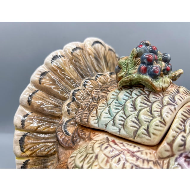 Vintage Ceramic Turkey Cookie Jar With Berry Detail – Thanksgiving / Fall / Country Cottage For Sale - Image 12 of 15