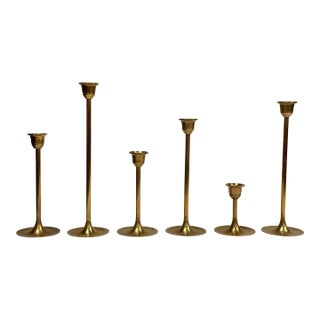 Vintage MCM Brass Tulip Candlestick Holders, Set of 6 For Sale