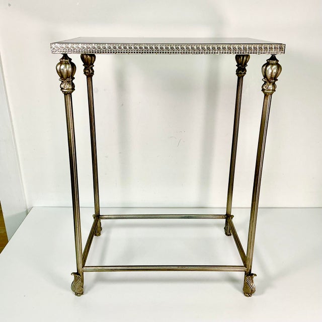 1970s Vintage Hollywood Regency Italian Neoclassical Black Marble Top Metal Side Table For Sale - Image 6 of 16