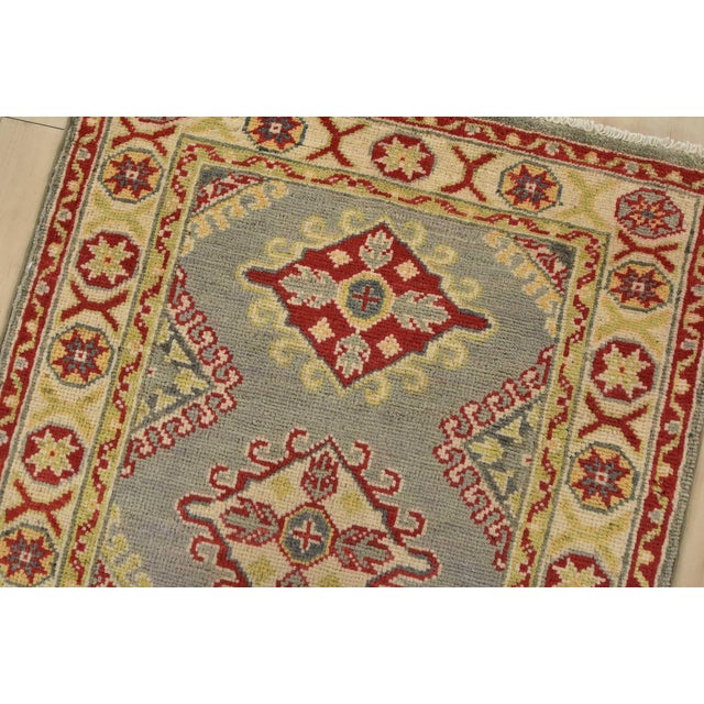 Kazak Runner 2’2” X 6’2” Gray Wool Tribal Hand-Knotted Oriental Rug For Sale In Philadelphia - Image 6 of 10