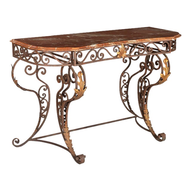 Vintage Wrought Iron and Red Marble Console Table, 20th Century For Sale