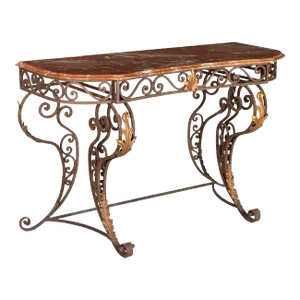 Vintage Wrought Iron and Red Marble Console Table, 20th Century