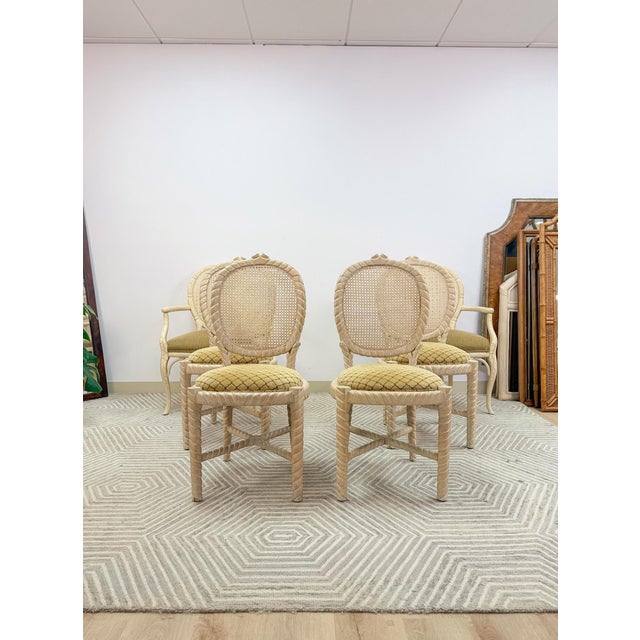 Set of 6 Vintage Cane Dining Chairs Coastal Chic W/ Captains Chairs Hollywood For Sale In Tampa - Image 6 of 16
