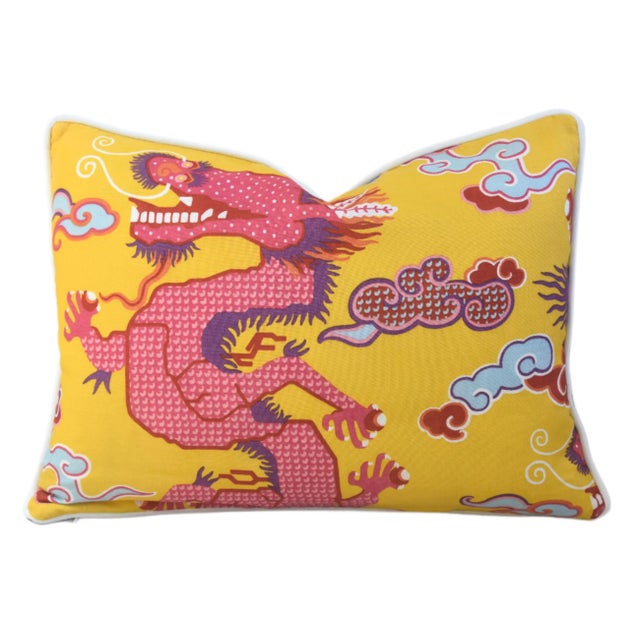 2020s Schumacher Magical Ming Dragon Chinoiserie Feather/Down Pillow For Sale - Image 5 of 6