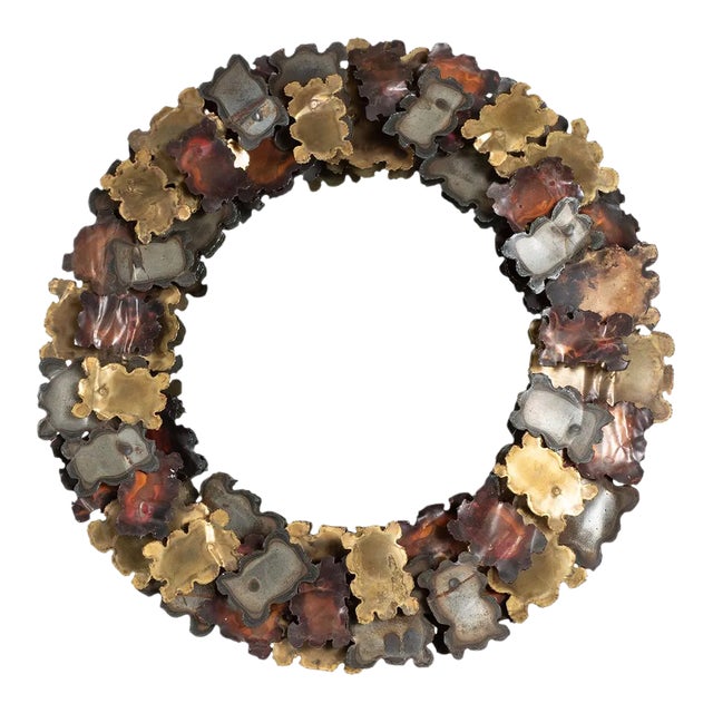 Vintage Torch Cut Mixed Metal Brutalist Mirror For Sale