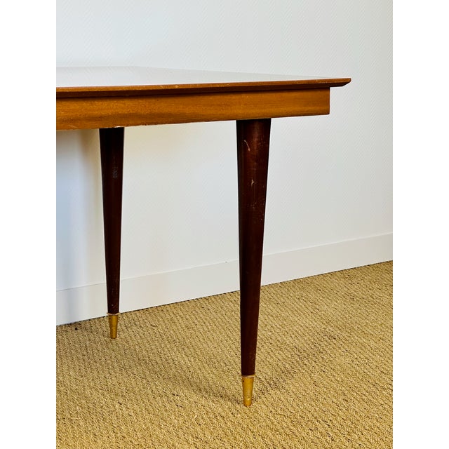 Art Deco Style Dining Table in Varnished Chevron-Patterned Wood, 1950 For Sale - Image 10 of 11