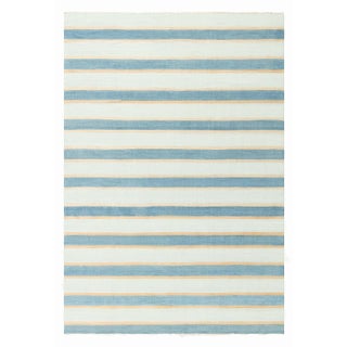 Doris Leslie Blau Vintage Indian Dhurrie Striped Blue Beige Ivory Rug For Sale