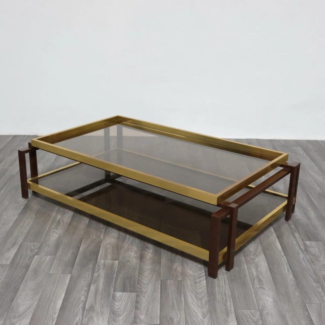 1970s Hollywood Regency Geometric Brass and Glass Coffee Table, 1970s For Sale - Image 5 of 15