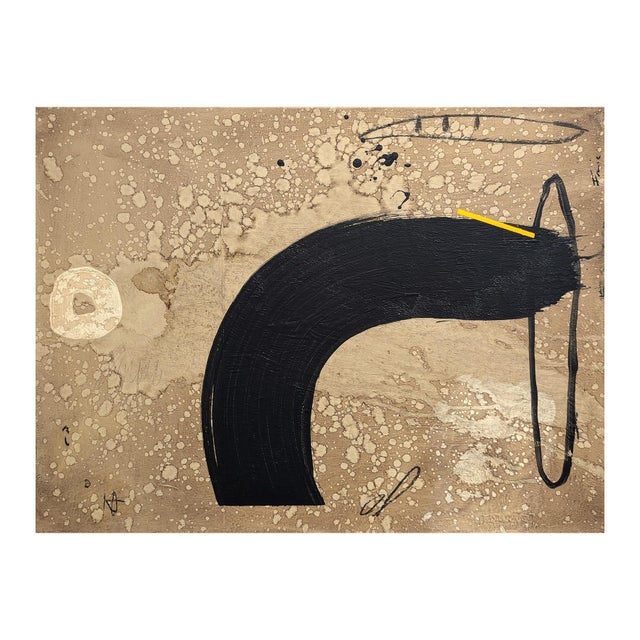 Neutral toned gestural abstract painting by contemporary artist Ian Francis. The work features a variety of gestural marks...