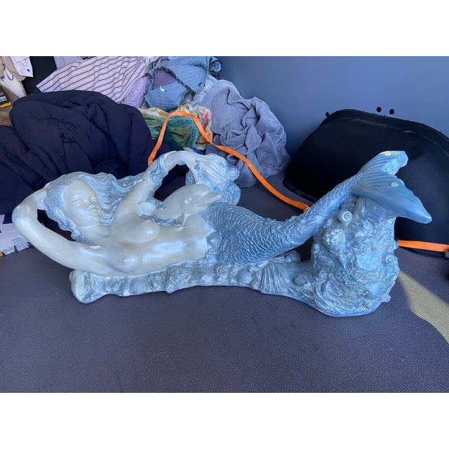 Vintage Mid Century Modern Sculptural Nude Mermaid Coffee Table and Dolphin For Sale - Image 11 of 18
