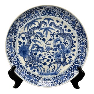Chinese Porcelain Dragon Plate, Antique For Sale