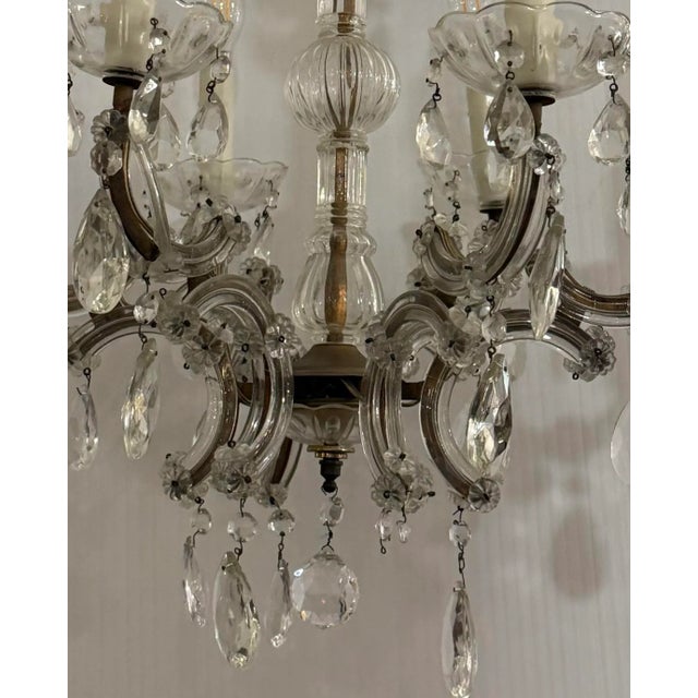 Vintage Six Light Glass + Crystal Chandelier For Sale - Image 12 of 12