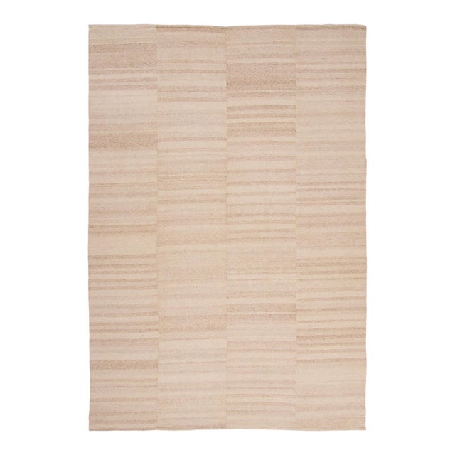 Vintage Panelled Kilim Wool Rug With Stripes in Beige by Rug & Kilim, 1950-1959 For Sale