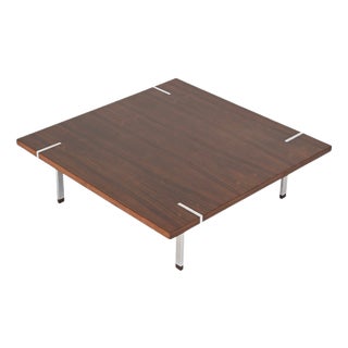 Large Square Coffee Table in Rosewood and Chrome from Pizzetti, Italy, 1970s For Sale