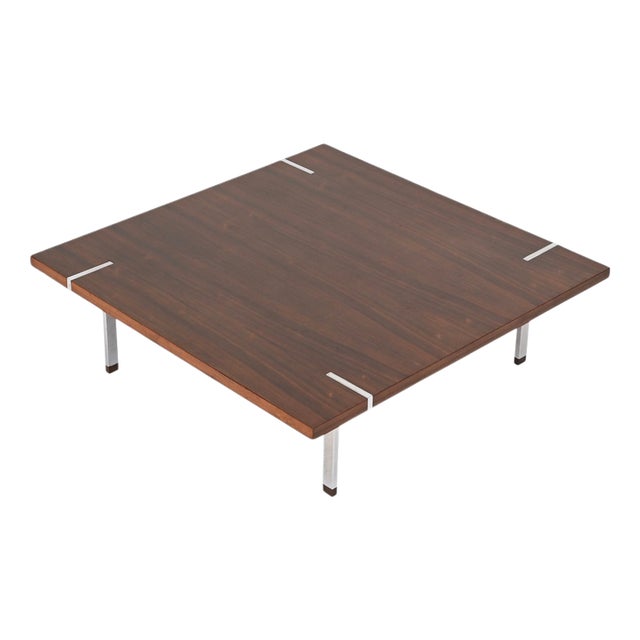 Large Square Coffee Table in Rosewood and Chrome from Pizzetti, Italy, 1970s For Sale