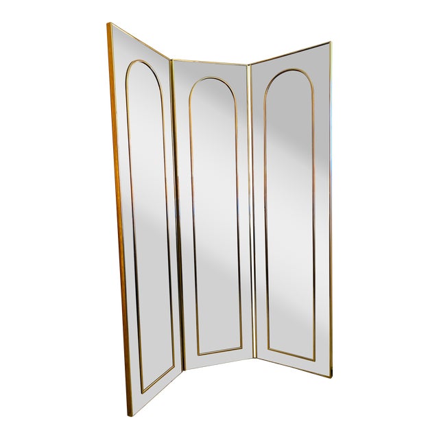 Mid-Century Modern Tri-Panel Dual-Sided Full Length Mirror For Sale