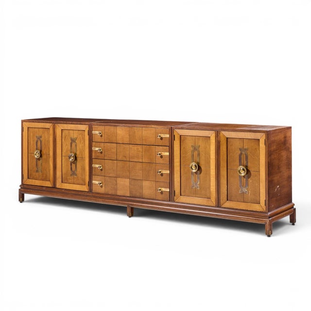 Mid-Century Modern Renzo Rutili for Johnson Furniture Mid Century Walnut and Brass Credenza For Sale - Image 3 of 11