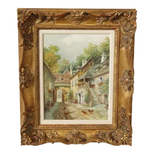 M. Sch÷ny Oil Painting, European Courtyard