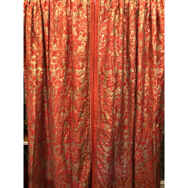 Pair Of Genuine Fortuny Gold Orange Red Curtains Drapes W Silk