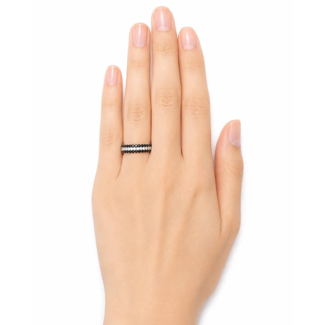 Modern 14K White Gold White Black Diamond 3 Row Eternity Wedding Band For Sale - Image 3 of 3