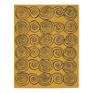 9x12 Stylish Iris Goldenrod Kilim Fluid Spirals Modern Handwoven Wool Carpet Rug For Sale