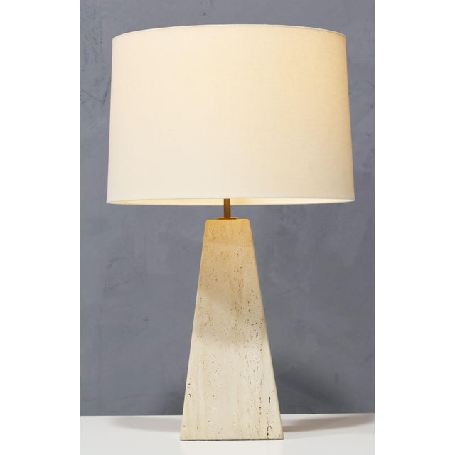 1960s 1960s Travertine Base Pyramid Shape Table Lamp - a Pair For Sale - Image 5 of 9